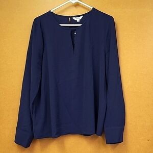 Reitmans Size L Dark Blue Keyhole Blouse